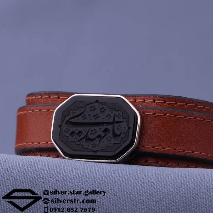 دستبند چرم عقیق مشکی نقش یا مهدی کد 0196