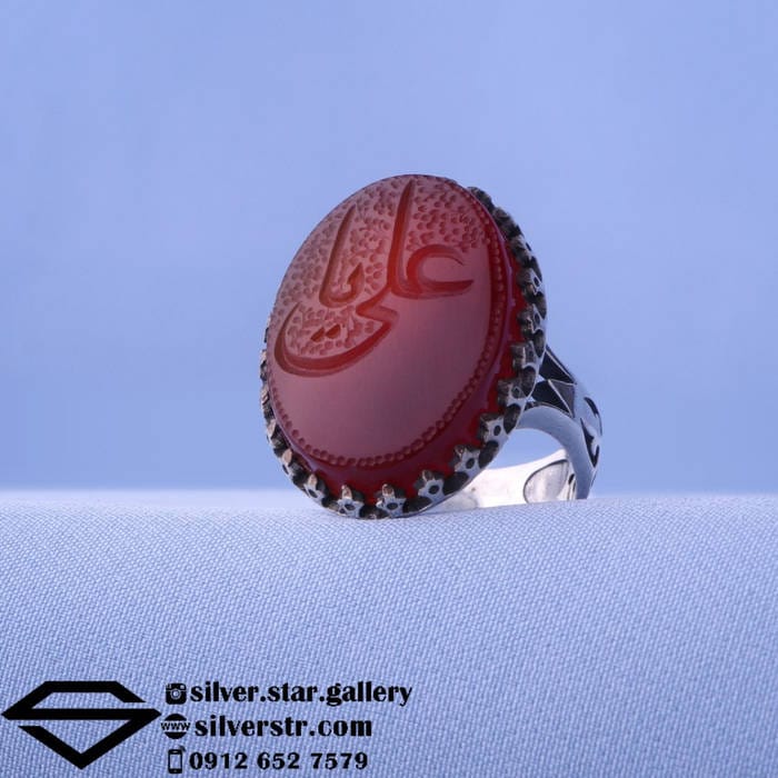 انگشتر عقیق سرخ نقش یا علی کد 0435