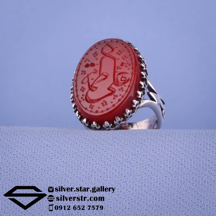 انگشتر مردانه عقیق سرخ نقش علی و فاطمه کد 0801