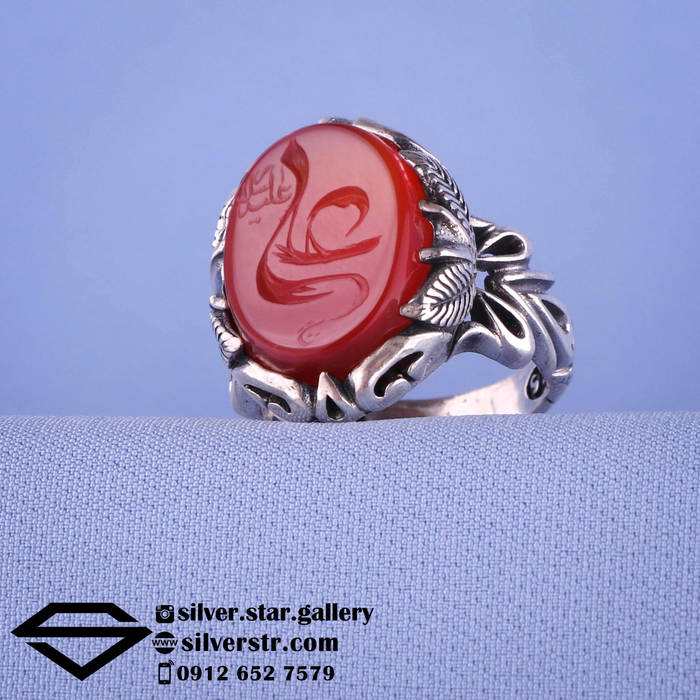 انگشتر مردانه عقیق سرخ نقش علی کد 0814
