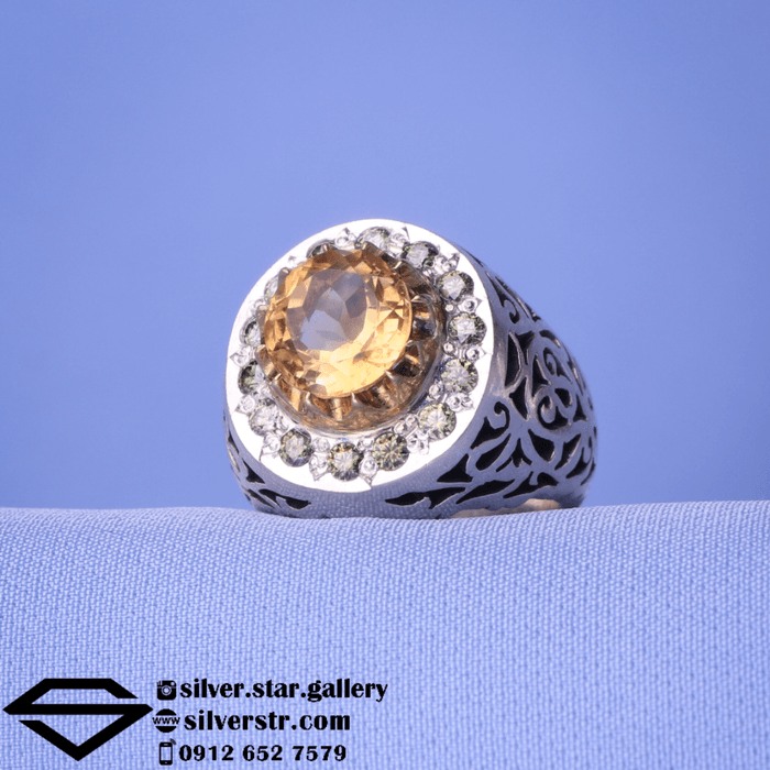 انگشتر سیترین و موزانایت کد 0296