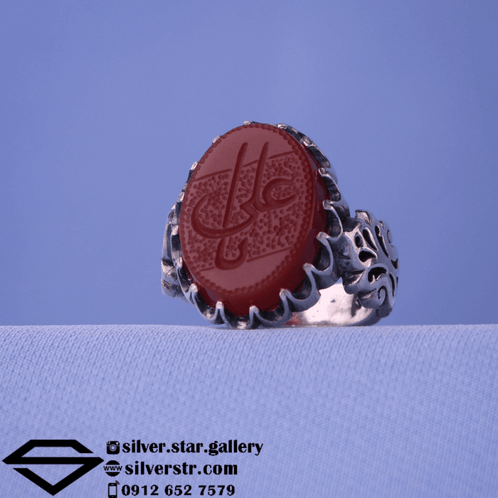 انگشتر عقیق سرخ نقش یا علی کد 0370