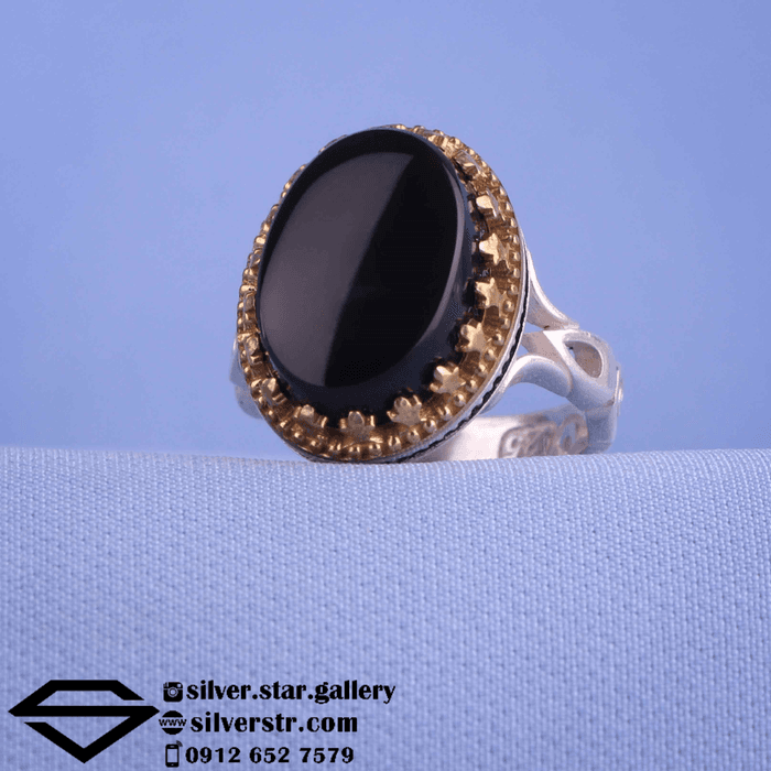 انگشتر عقیق مشکی یمنی کد 0420